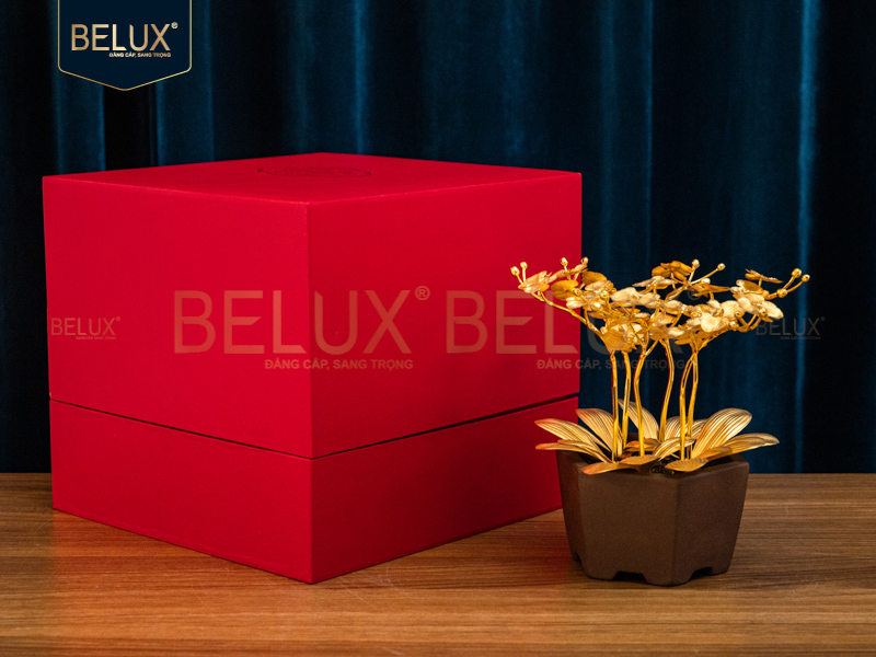 Chậu hoa lan hồ điệp 6 cành dát vàng 24K KT 19x17x17cm